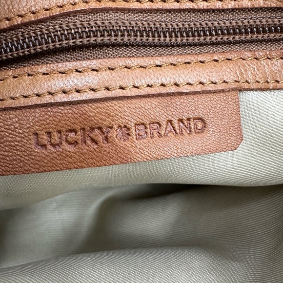 Lucky Brand Axil Leather Crossbody Purse Patchwork Bag Cognac Brown Boho Indie - Picture 9 of 14